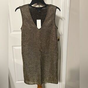 NWT French Connection Metallic Gold V-Neck Dress